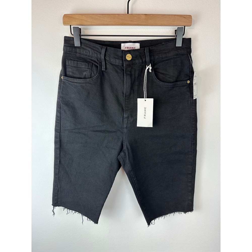 FRAME Denim Black 'Le Vintage' Bermuda Jean Shorts Frayed Raw-Edge Hem NWT 29 - Picture 2 of 11